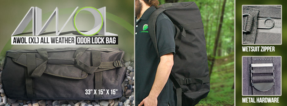 AWOL (All-Weather-Odor-Lock) bags are made with the highest quality fabrics, hardware, and stitching in the textile industry. These high quality materials deliver an odor locking power unrivaled by any other dufllebag on the market.