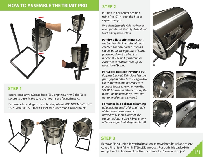 trimit pro dry trimmer page three set up instructions 